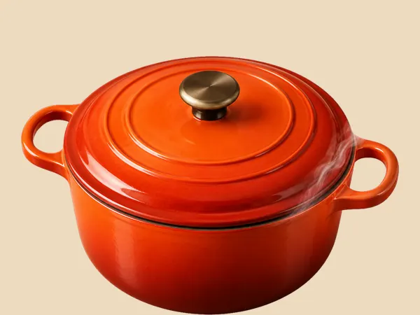 The same pot with its lid on, a wisp of steam escaping.